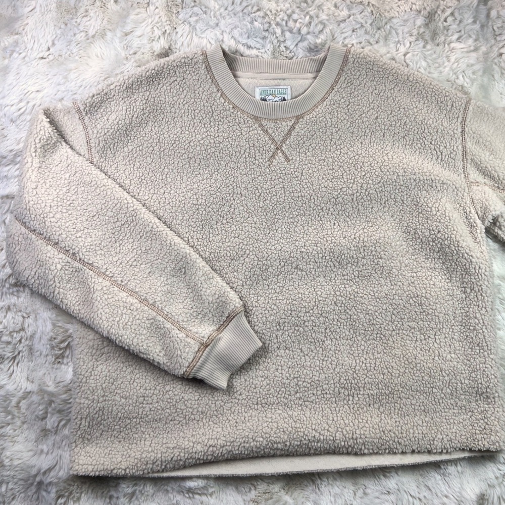 American Eagle Sherpa Fleece Sweatshirt Oatmeal Cream Pullover Sz XS. A30
